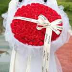 Red Rose White Ribbon Bouquet