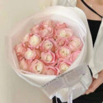 Sweet Pink White Rose Hand Bouquet