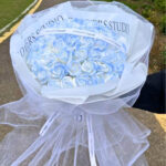 Blue Rose White Mesh Flower Bouquet