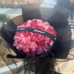 Red Pink Rose Black Mesh Bouquet
